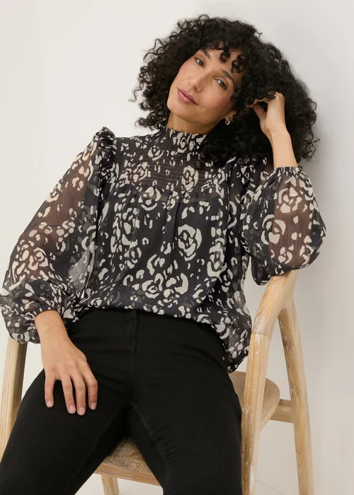 Black High Neck Floral Blouse - 8 Image 3