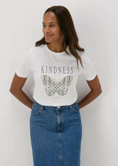 Cream Butterfly Graphic T-Shirt - 8 Image 1