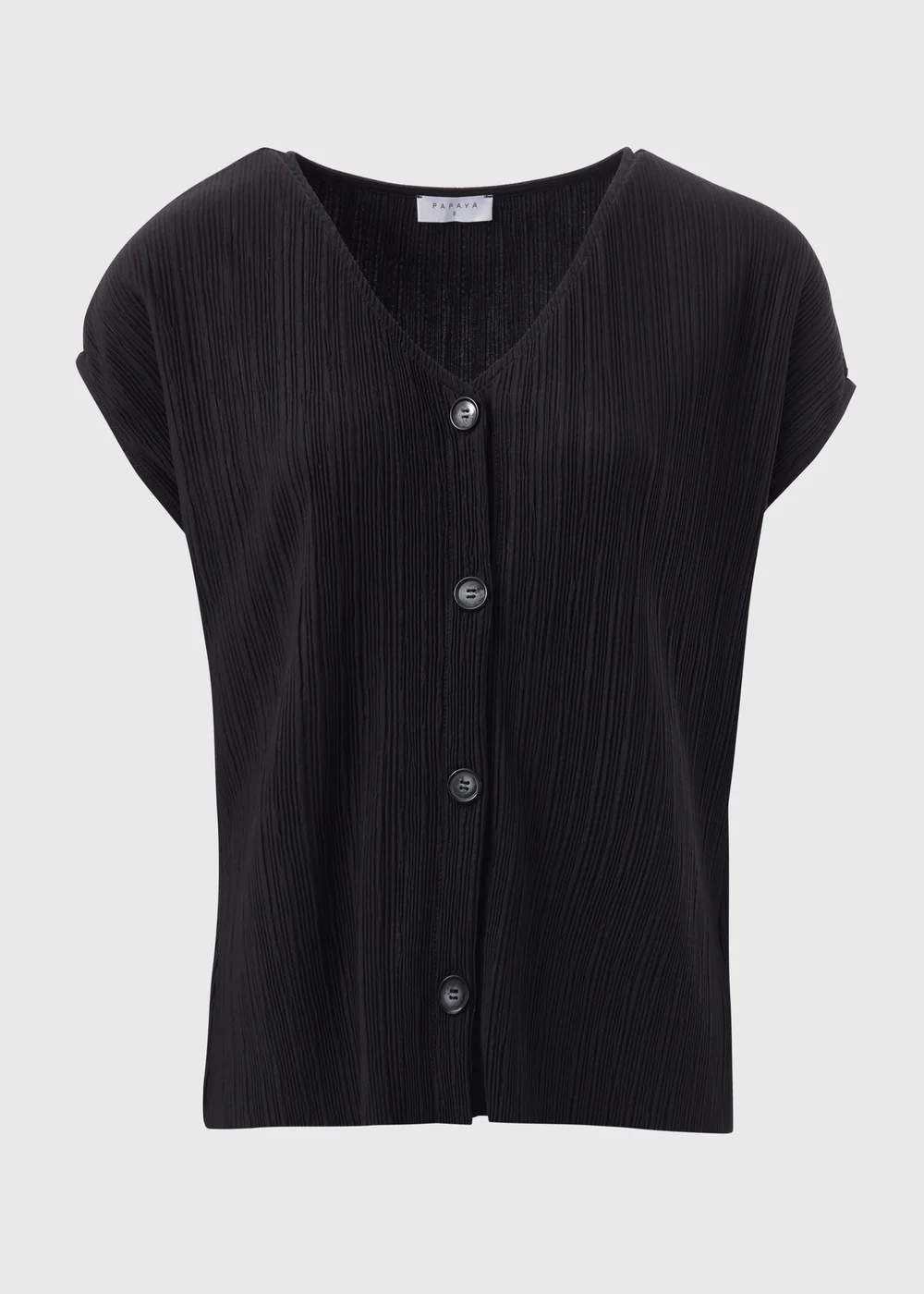 Black Plisse Button V-Neck T-Shirt - 8 Image 5