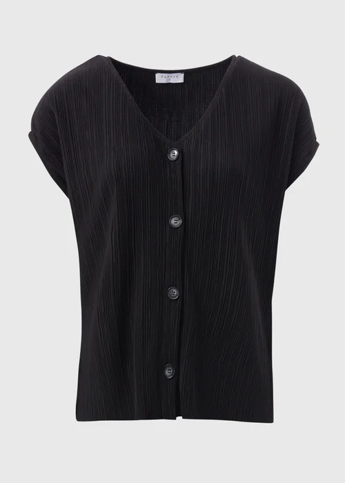 Black Plisse Button V-Neck T-Shirt - 8 Image 5