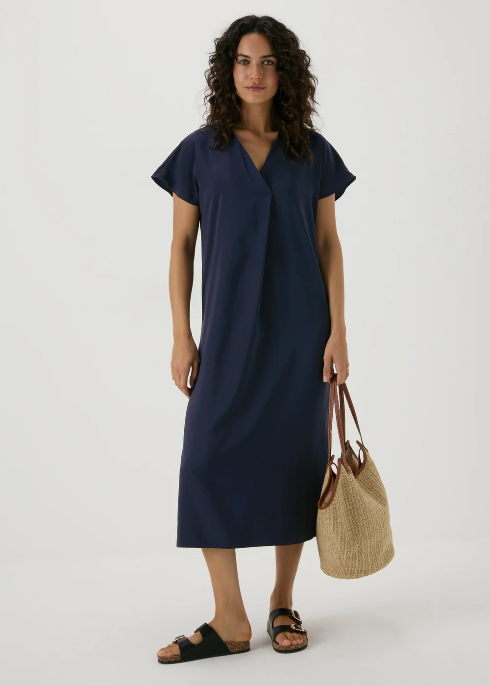 Navy V-Neck Kaftan Dress - 8 Image 4