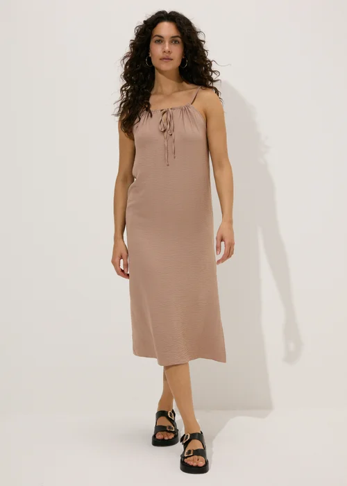 Brown Neck Tie Shift Dress - 8 Image 1