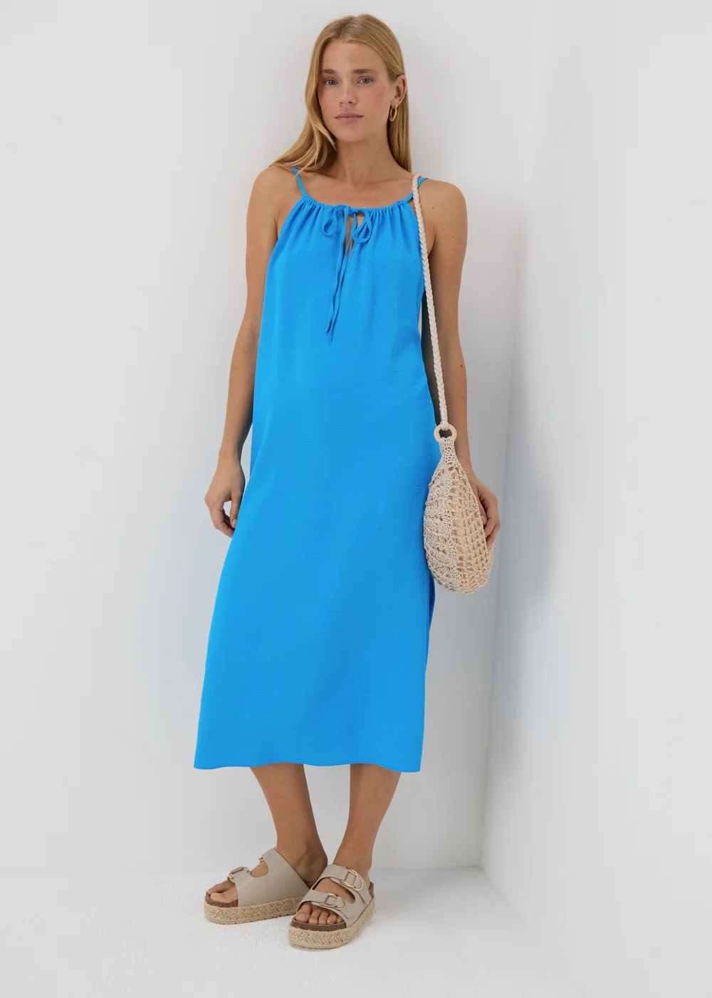 Blue Neck Tie Shift Dress - 8 Image 4