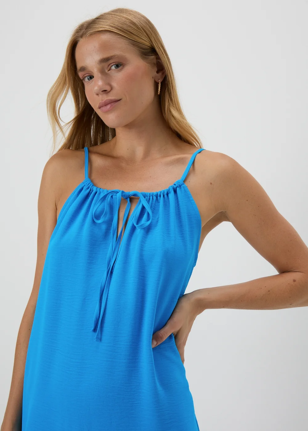 Blue Neck Tie Shift Dress - 8 Image 3