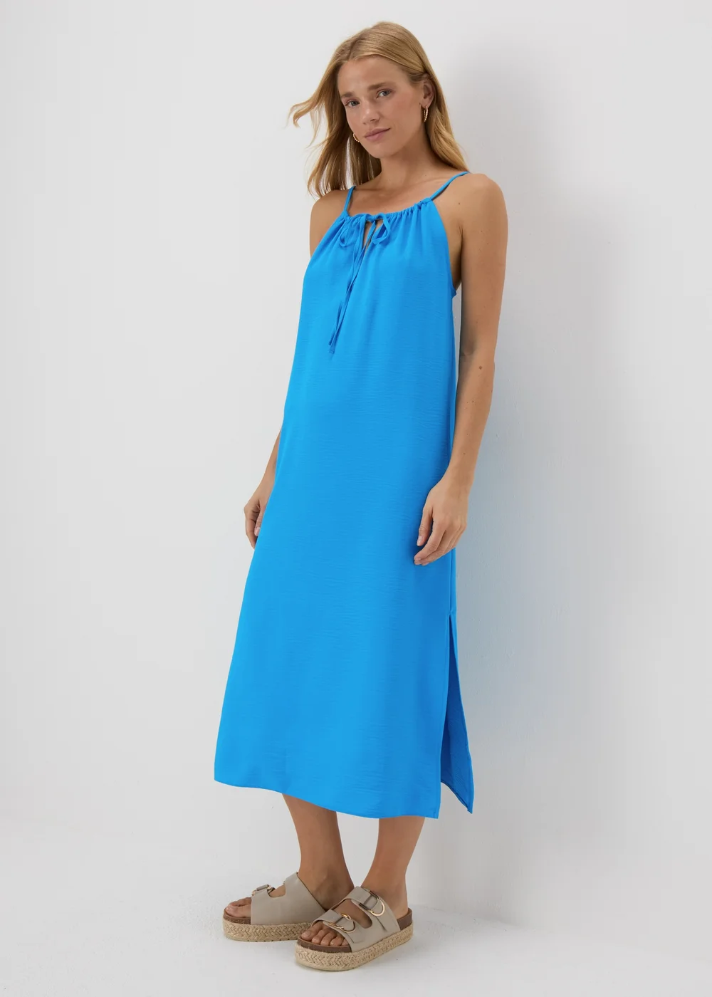 Blue Neck Tie Shift Dress - 8 Image 1