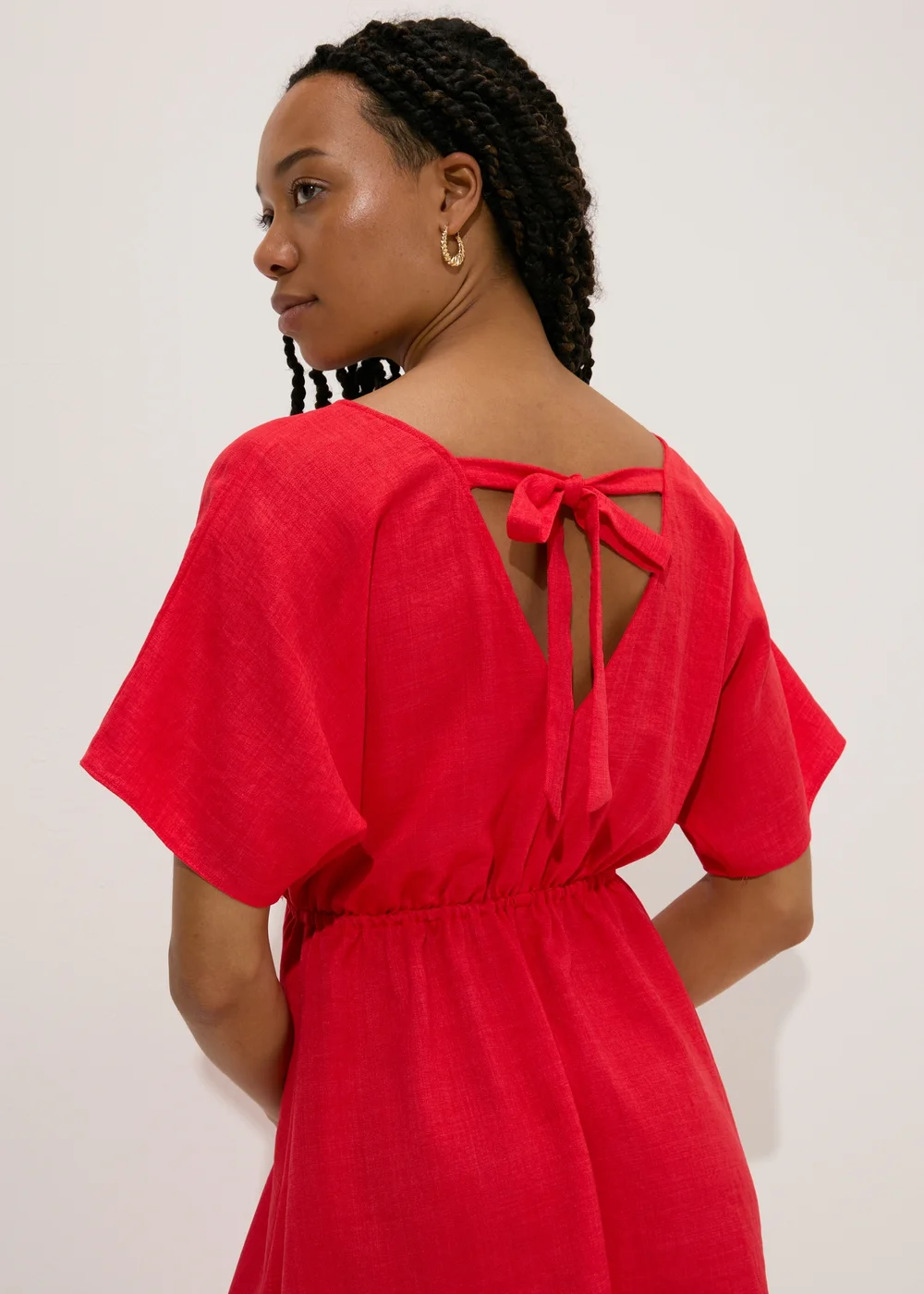 Coral Linen Tie Back Mini Dress - 8 Image 3