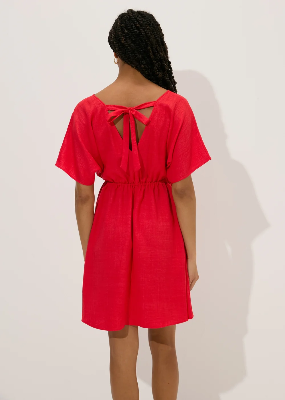 Coral Linen Tie Back Mini Dress - 8 Image 2