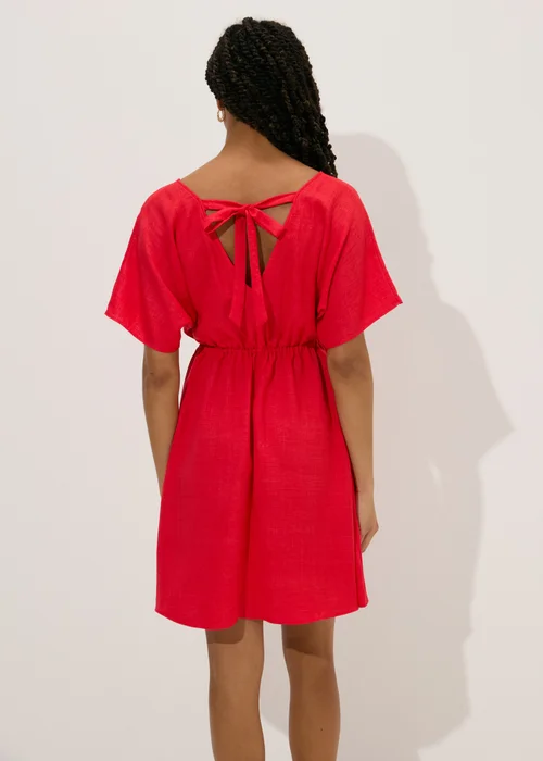 Coral Linen Tie Back Mini Dress - 8 Image 2