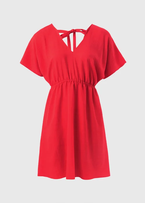 Coral Linen Tie Back Mini Dress - 8 Image 5