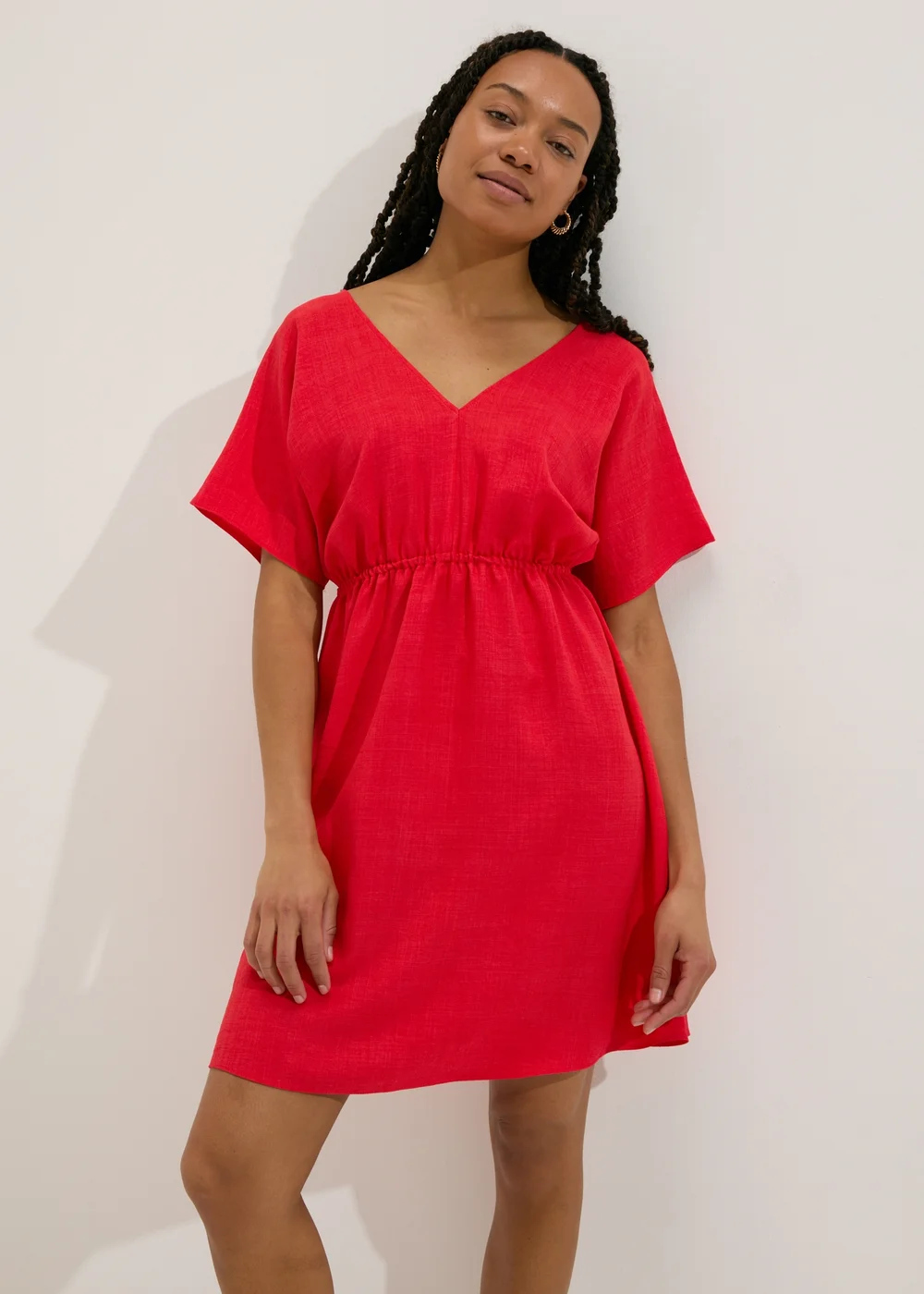 Coral Linen Tie Back Mini Dress - 8 Image 1