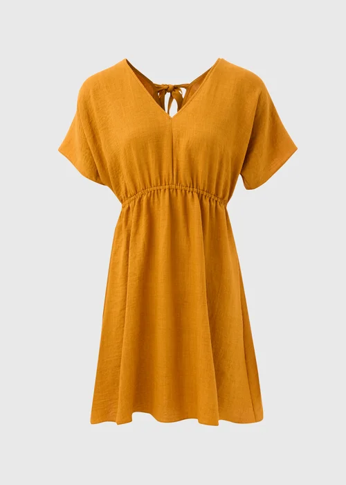 Yellow Linen Tie Back Mini Dress - 8 Image 5