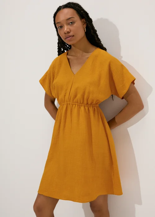Yellow Linen Tie Back Mini Dress - 8 Image 1