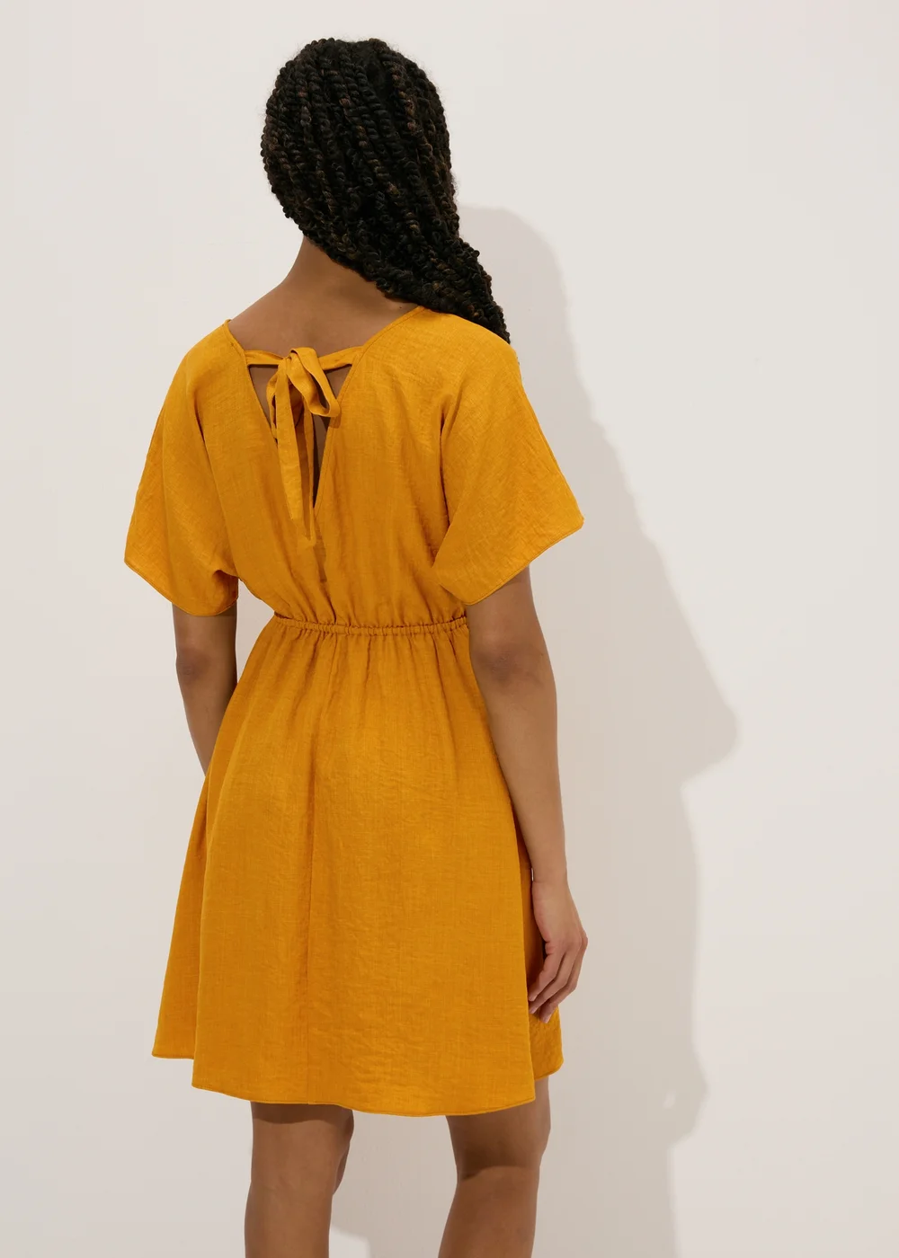 Yellow Linen Tie Back Mini Dress - 8 Image 2