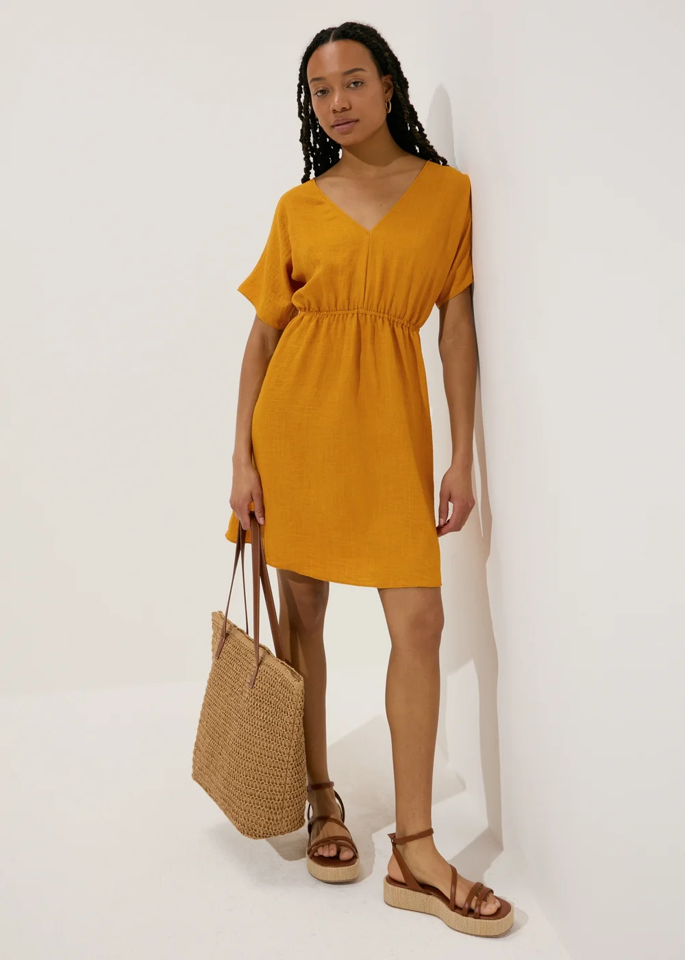 Yellow Linen Tie Back Mini Dress - 8 Image 4