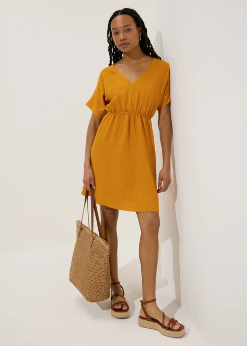 Yellow Linen Tie Back Mini Dress - 8 Image 4