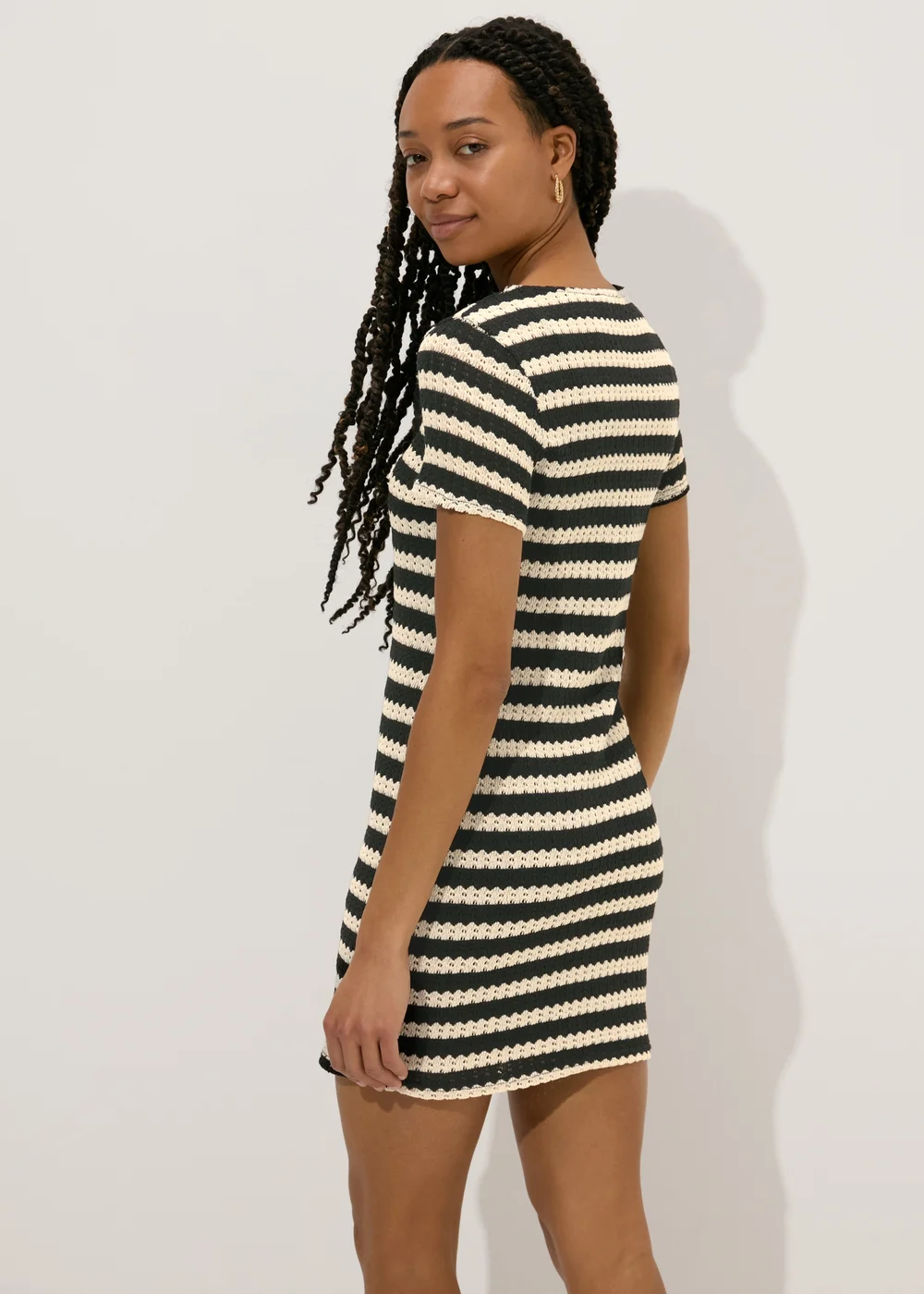 Black Stripe Knit T-Shirt Dress - 8 Image 2