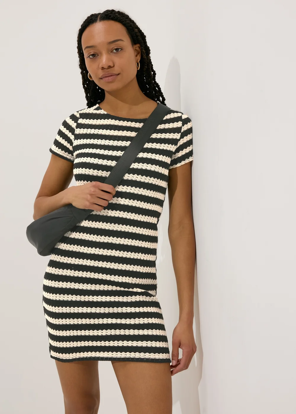 Black Stripe Knit T-Shirt Dress - 8 Image 1