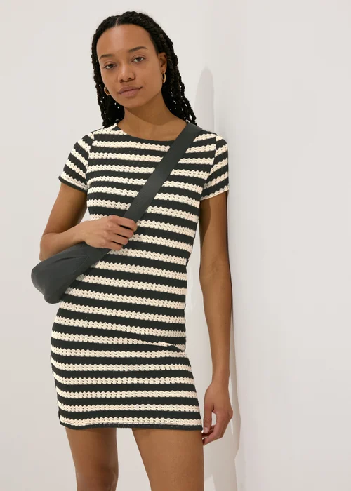 Black Stripe Knit T-Shirt Dress - 8 Image 1