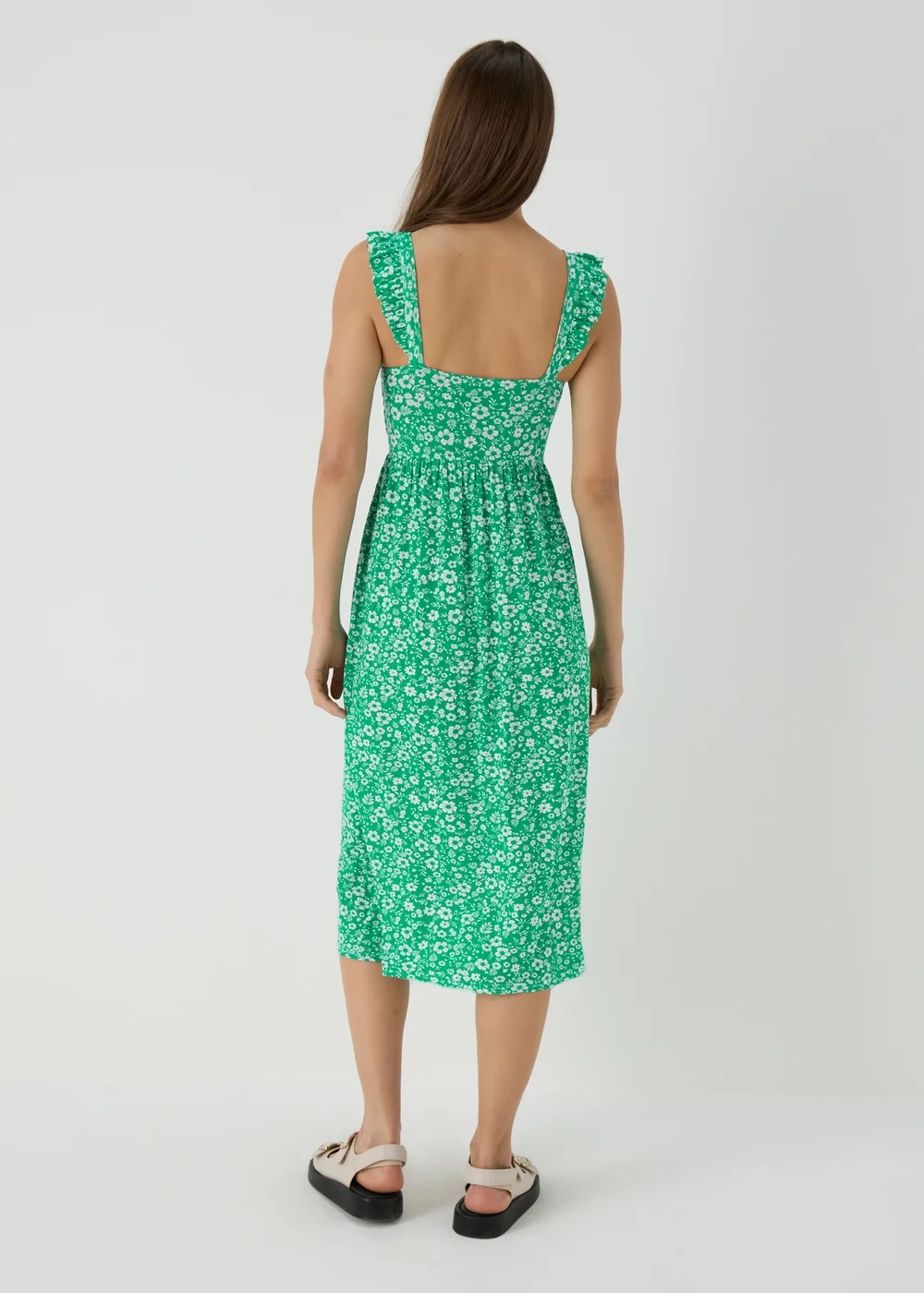 Green Ruffle Strap Shirred Dress - 8 Image 2