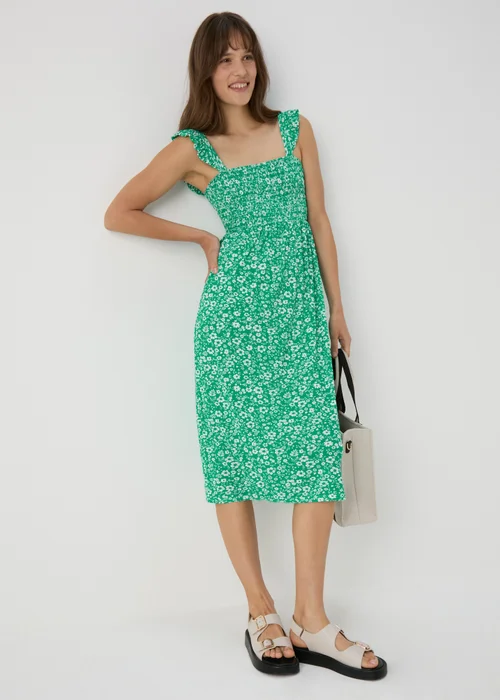 Green Ruffle Strap Shirred Dress - 8 Image 5