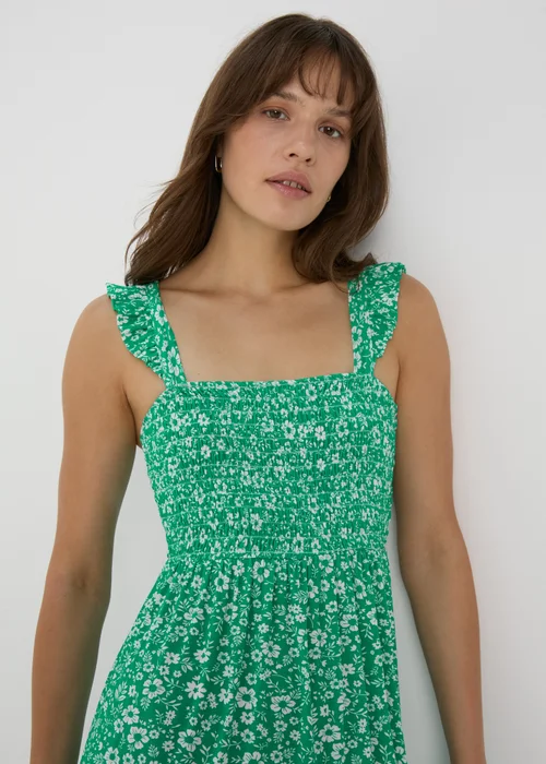Green Ruffle Strap Shirred Dress - 8 Image 3