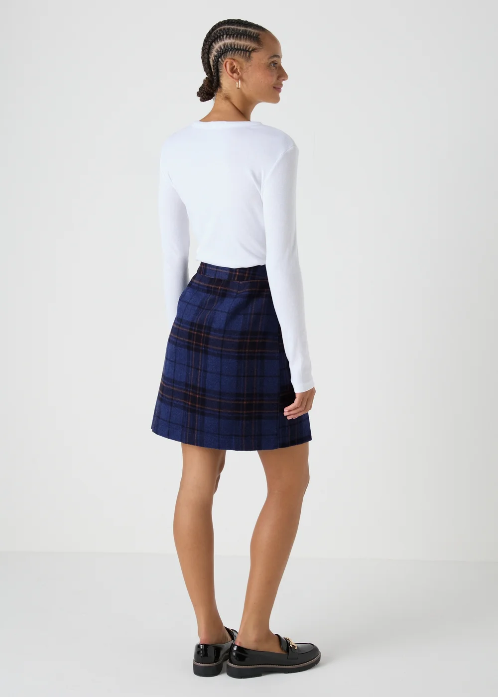 Navy Check A Line Skirt - 8 Image 2