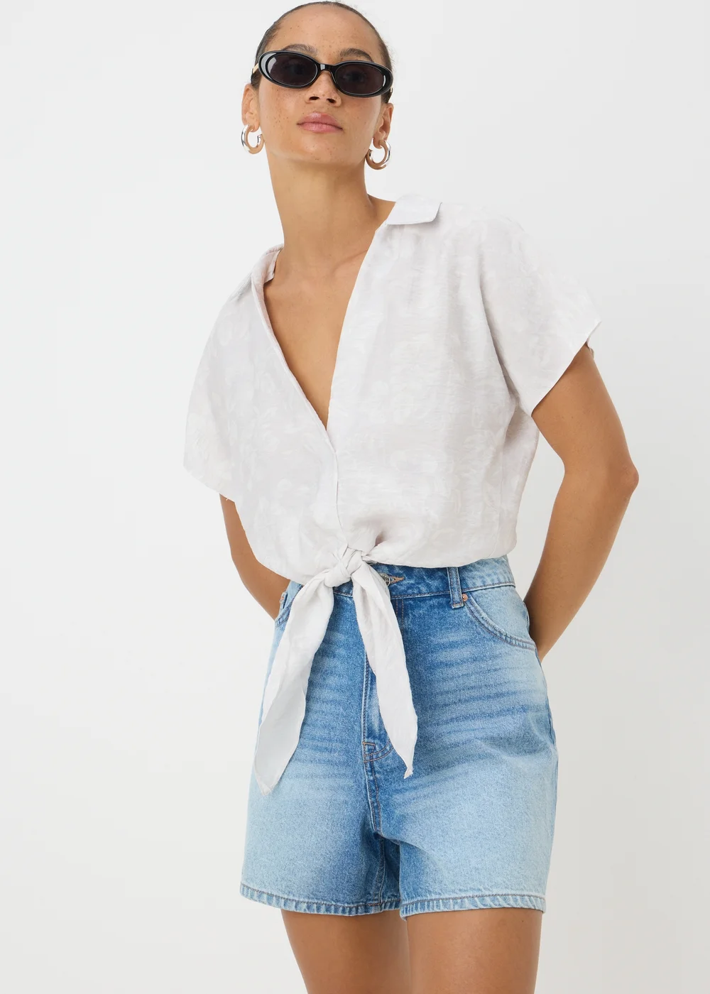 Grey Tie Waist Shirt - 8 Image 1
