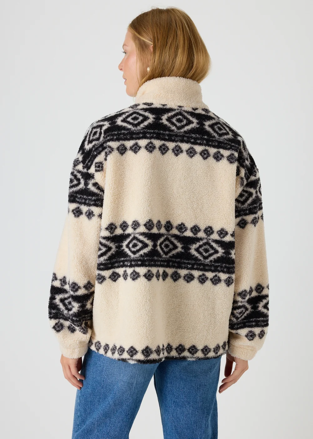 Papaya Petite Black Aztec Borg Half Zip Jumper - S Image 2