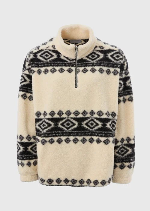 Papaya Petite Black Aztec Borg Half Zip Jumper - S Image 4
