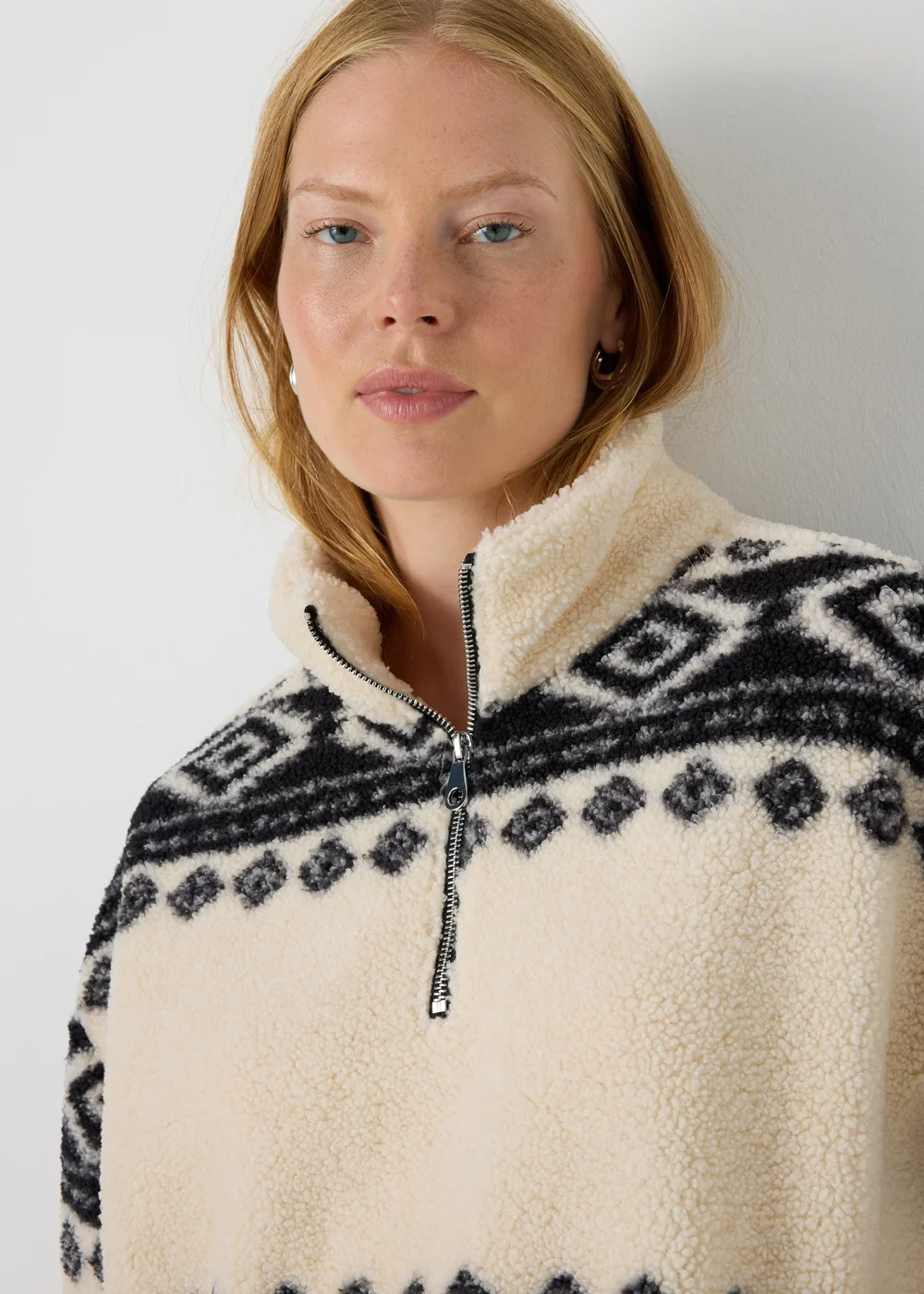 Papaya Petite Black Aztec Borg Half Zip Jumper - S Image 3