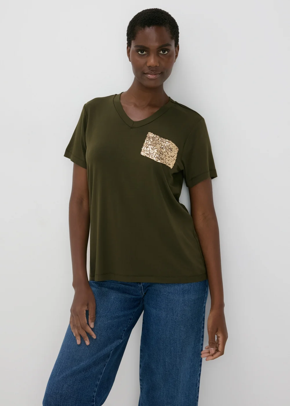 Khaki Sequin Pocket T Shirt - Size 8 Image 3