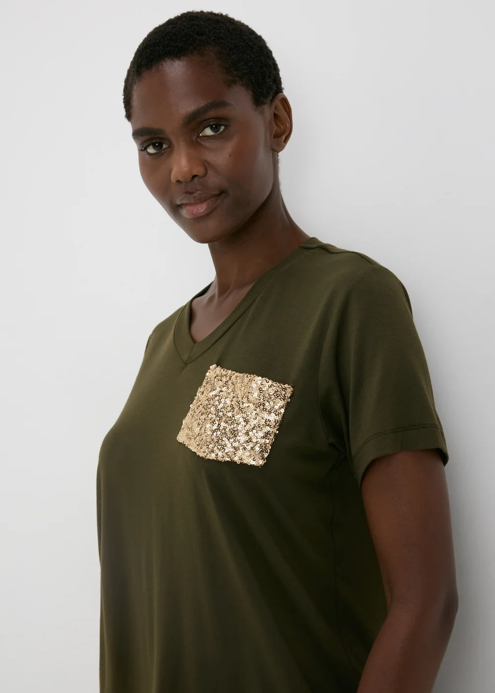 Khaki Sequin Pocket T Shirt - Size 8 Image 1