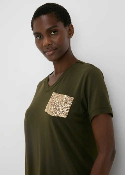 Khaki Sequin Pocket T Shirt - Size 8 Image 1