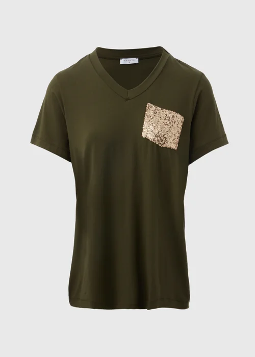 Khaki Sequin Pocket T Shirt - Size 8 Image 5