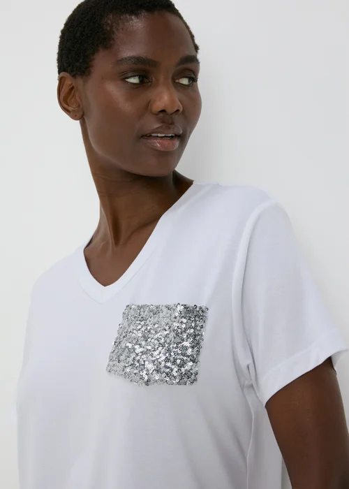 White Sequin Pocket T Shirt - 8 Image 3