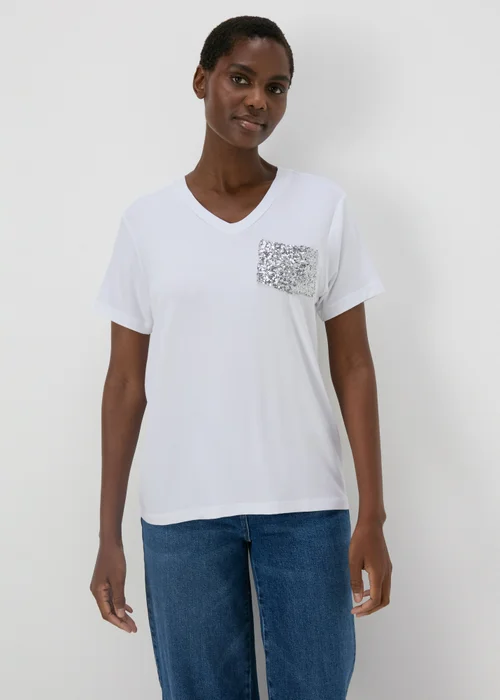 White Sequin Pocket T Shirt - 8 Image 1