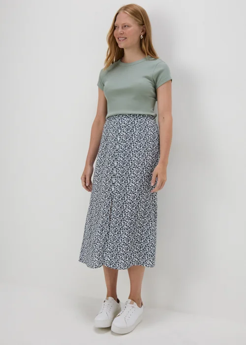Cream Floral Button Front Midi Skirt - Size 8 Image 1