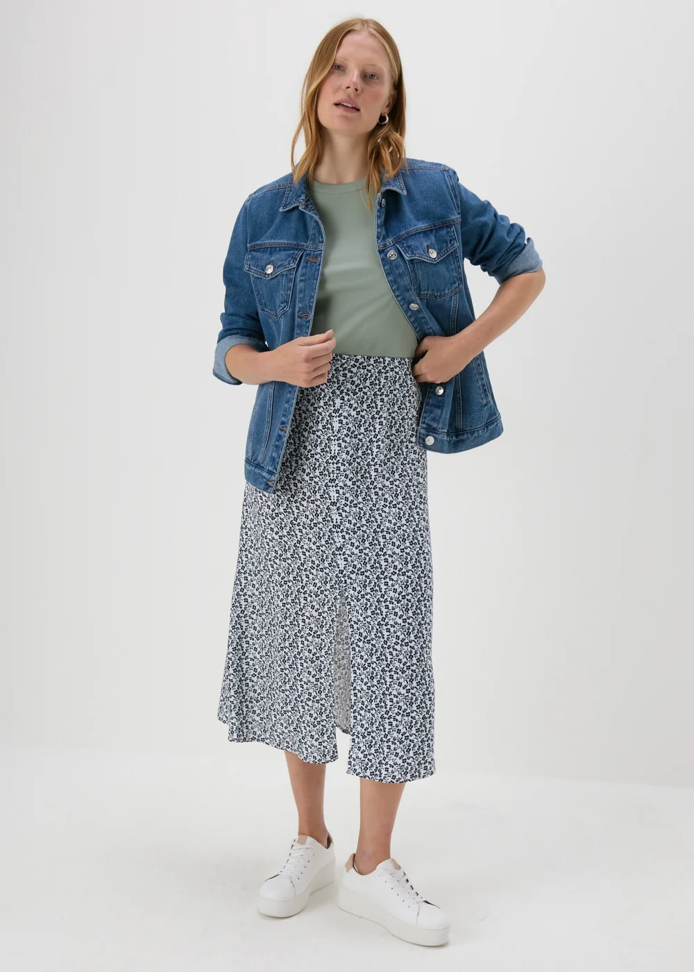 Cream Floral Button Front Midi Skirt - Size 8 Image 4