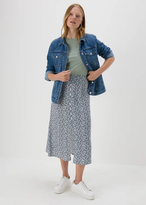 Cream Floral Button Front Midi Skirt - Size 8 Image 4