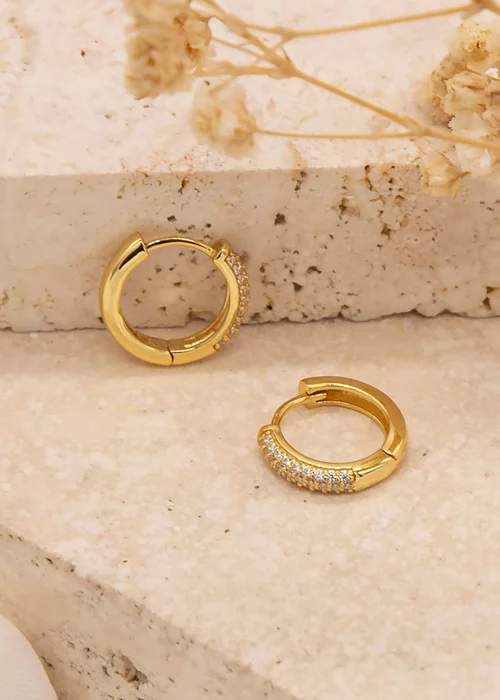 Golden Moments Sterling Silver Yellow Gold Plated CZ Band Hoops - One Size Image 3