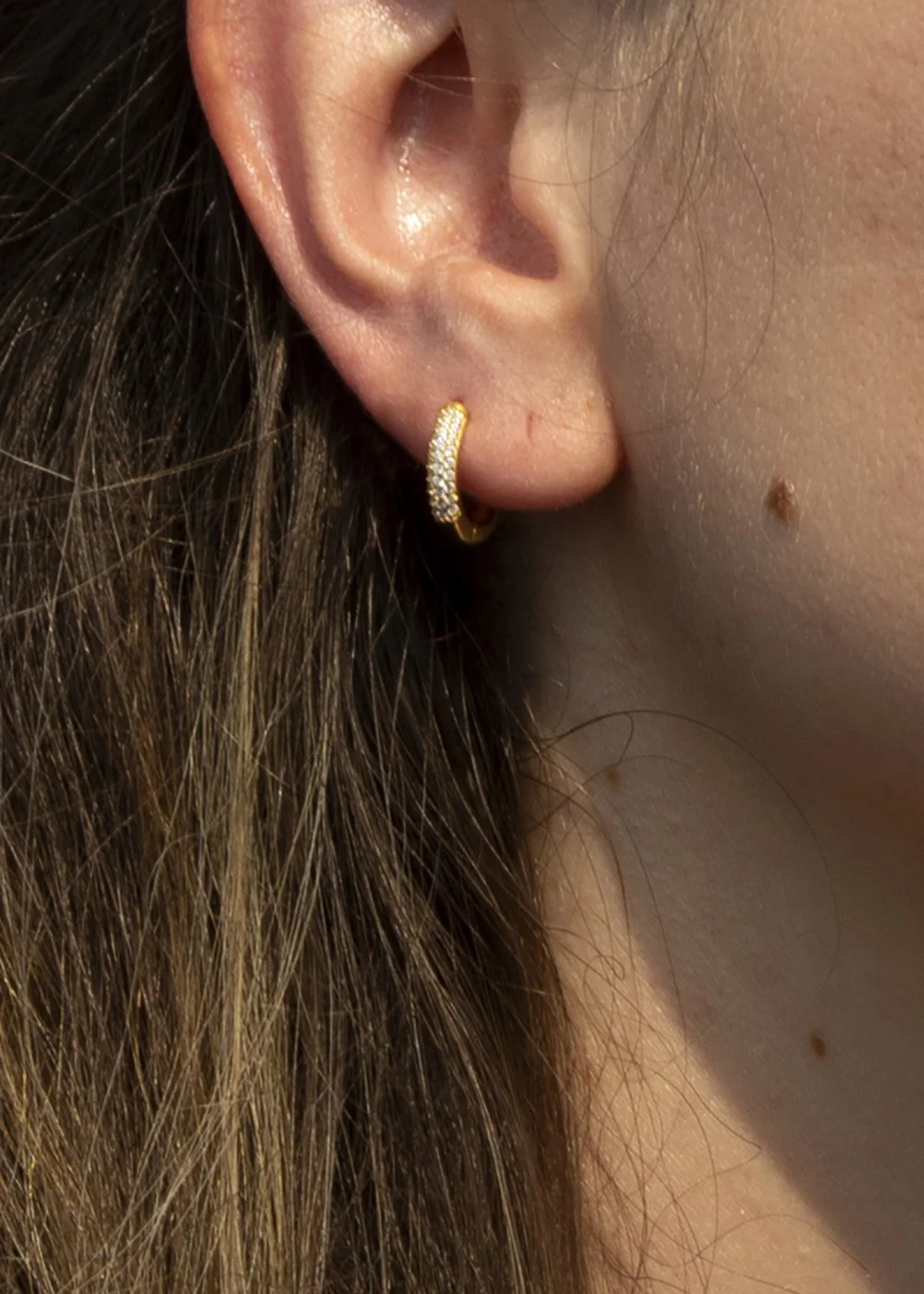 Golden Moments Sterling Silver Yellow Gold Plated CZ Band Hoops - One Size Image 2