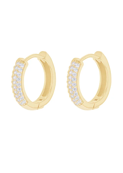 Golden Moments Sterling Silver Yellow Gold Plated CZ Band Hoops - One Size Image 1