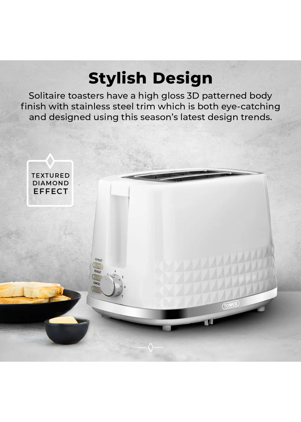 Tower Solitaire White 2 Slice Toaster - One Size Image 3