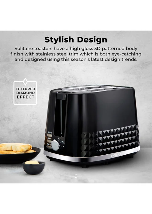 Tower Solitaire Black 2 Slice Toaster - One Size Image 3