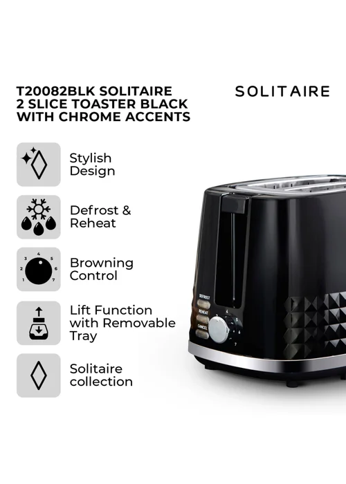 Tower Solitaire Black 2 Slice Toaster - One Size Image 2