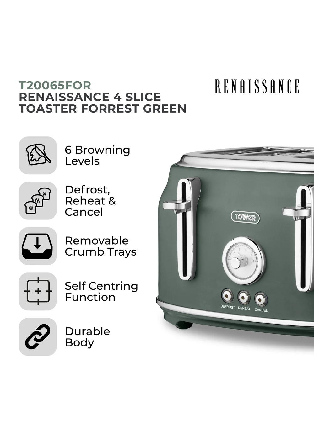 Tower Renaissance 4 Slice Toaster - One Size Image 2