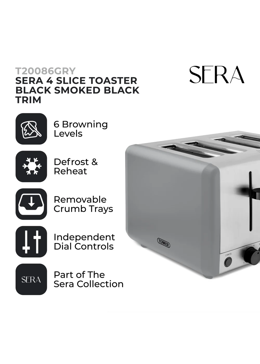 Tower Sera 4 Slice Toaster - One Size Image 2