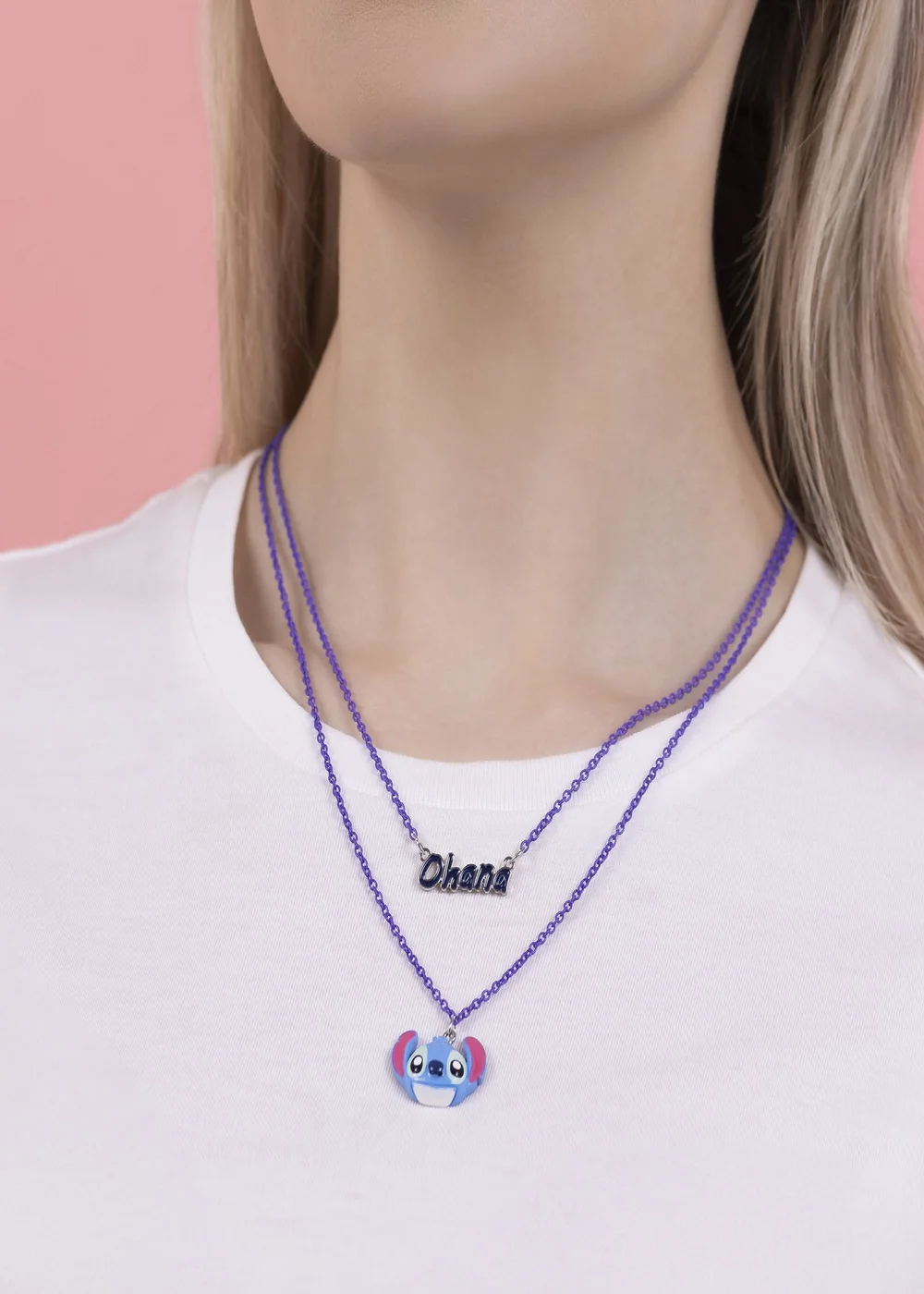 Disney Ohana Stitch Double Layered Blue Necklace - One Size Image 2