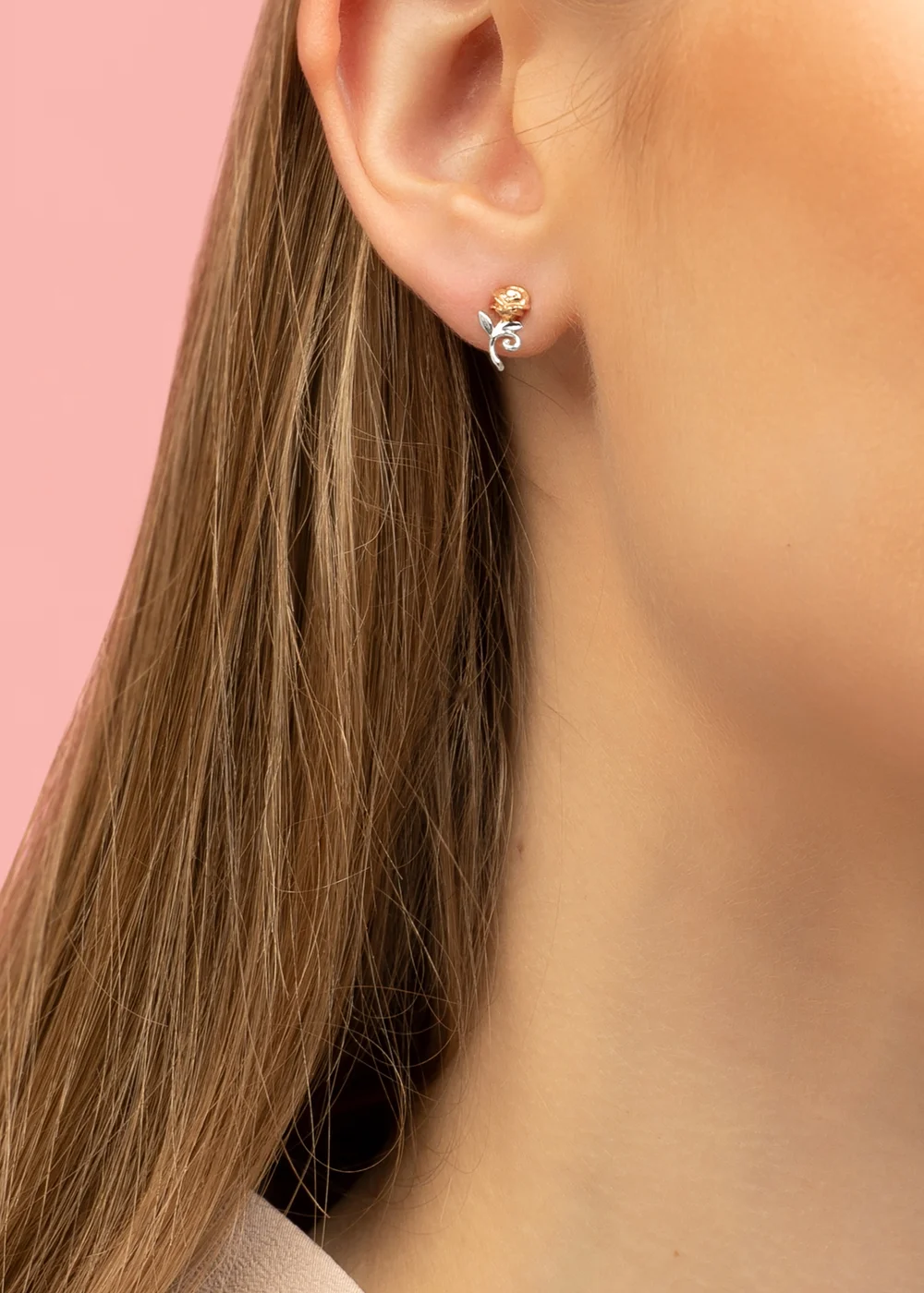Disney Beauty & The Beast Two Tone Rose Stud Earrings - One Size Image 3