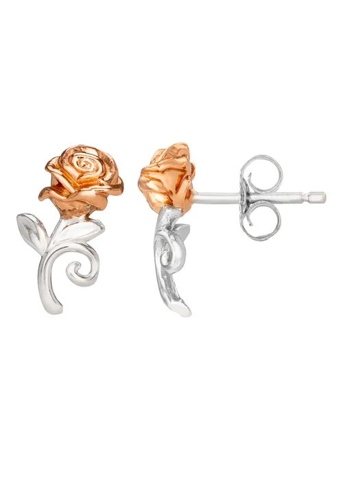 Disney Beauty & The Beast Two Tone Rose Stud Earrings - One Size Image 2
